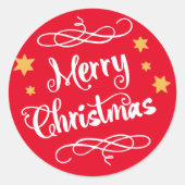 Sticker Rond Typographie Joyeux Noël Rouge Clair Blanc (Devant)