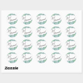 Sticker Rond Typographie « Juste Mariés » avec succulentes aqua (Feuille)