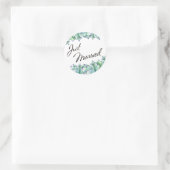 Sticker Rond Typographie « Juste Mariés » avec succulentes aqua (Sac)