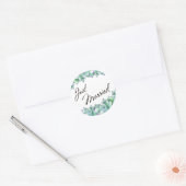 Sticker Rond Typographie « Juste Mariés » avec succulentes aqua (Enveloppe)