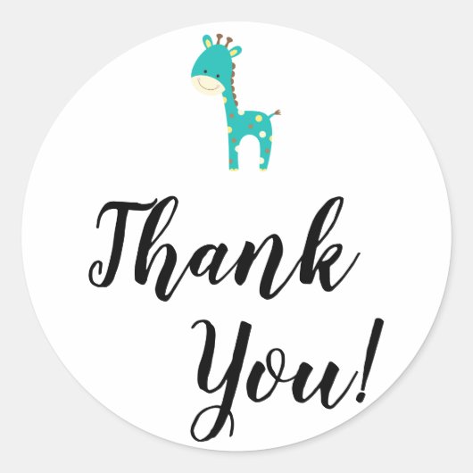 Sticker Rond Typographie Merci simple avec / Giraffe Turquoise (Devant)