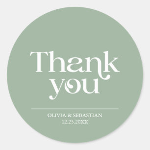 Sticker Rond Typographie minimaliste moderne Sage Mariage vert