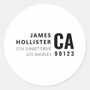 Sticker Rond Typographie Moderne Adresse de Retour Blanc & Noir