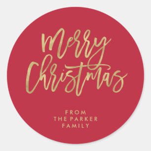 Sticker Rond Typographie moderne de l'or de Faux Joyeux Noël r