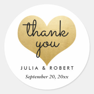 Sticker Rond Typographie moderne Faux Gold Foil Heart Merci