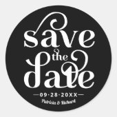 Sticker Rond Typographie moderne Mariage Enregistrer La Date (Devant)