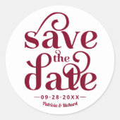 Sticker Rond Typographie moderne Mariage Enregistrer La Date (Devant)