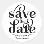 Sticker Rond Typographie moderne Mariage Enregistrer La Date (Devant)