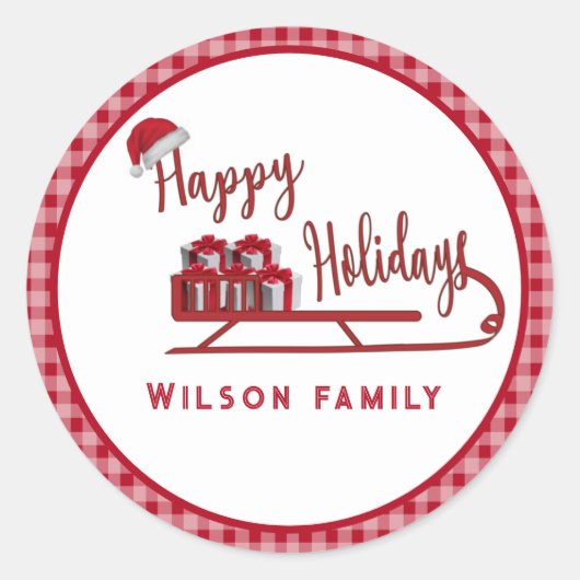 Sticker Rond Typographie moderne Sledge Happy Holidays (Devant)