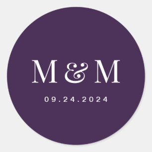 Sticker Rond Typographie Monogramme Violet Foncé Classique de M