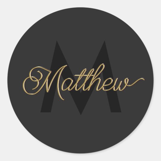 Sticker Rond Typographie noir et or Ajouter Nom et Monogramme M (Devant)