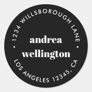 Sticker Rond Typographie noire minimaliste moderne Adresse de r