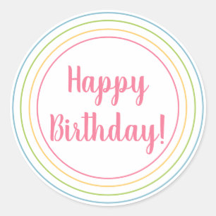 Sticker Rond Typographie pastel rose pour joyeux anniversaire c