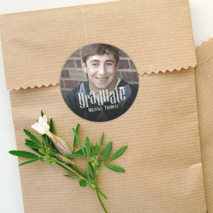 Sticker Rond Typographie personnalisée pour photo de fête de fi