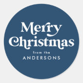 Sticker Rond Typographie Rétro Bleu Marine Joyeux Noël (Devant)
