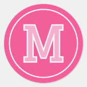 Sticker Rond Typographie rétro Monogramme personnalisée rose (Devant)