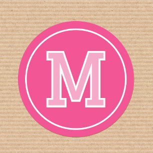 Sticker Rond Typographie rétro Monogramme personnalisée rose