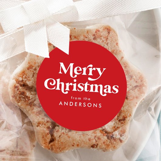 Sticker Rond Typographie Rétro Rouge Joyeux Noël