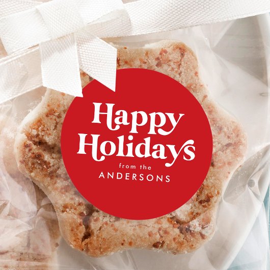 Sticker Rond Typographie Rétro Rouge Joyuses Fêtes