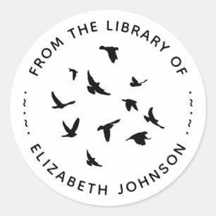 Sticker Rond Typographie ronde Oiseaux de la bibliothèque de