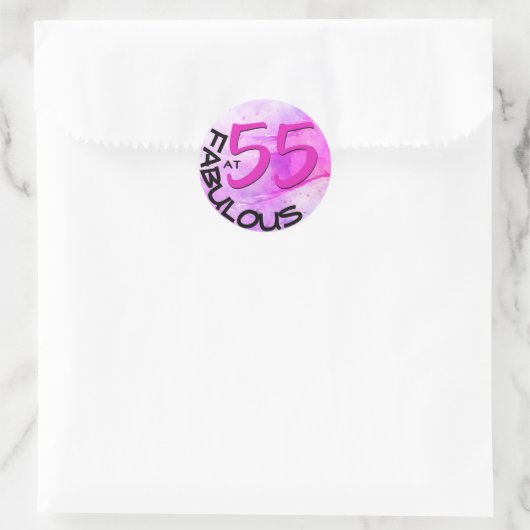 Sticker Rond Typographie rose "55 et fabuleux" Anniversaire (Sac)
