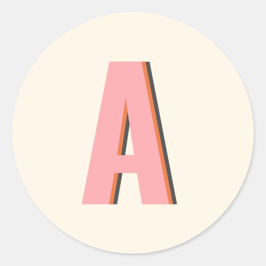 Sticker Rond Typographie rose et orange Monogramme initial (Devant)