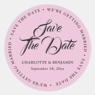 Sticker Rond Typographie rose Script Mariage Enregistrer La Dat