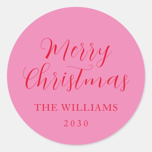 Sticker Rond Typographie Rouge rose Joyeux Noël (Devant)