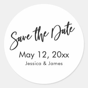 Sticker Rond Typographie simple Enregistrer la date Noir & Blan