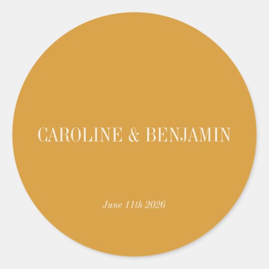 Sticker Rond Typographie simple et élégante Mariage ocre (Devant)
