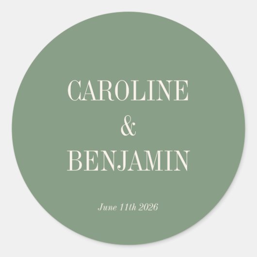 Sticker Rond Typographie simple et élégante Mariage vert élégan (Devant)