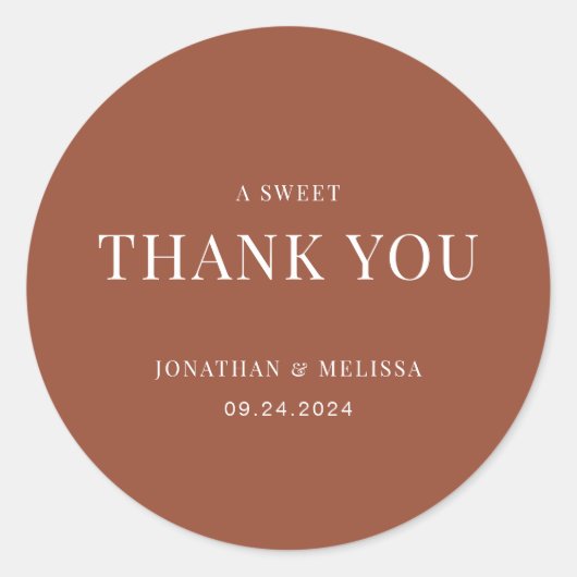 Sticker Rond Typographie simple Terracotta Mariage Merci (Devant)