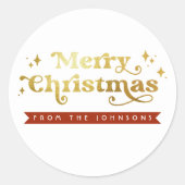 Sticker Rond Typographie Super rétro Joyeux Noël & Nom (Devant)