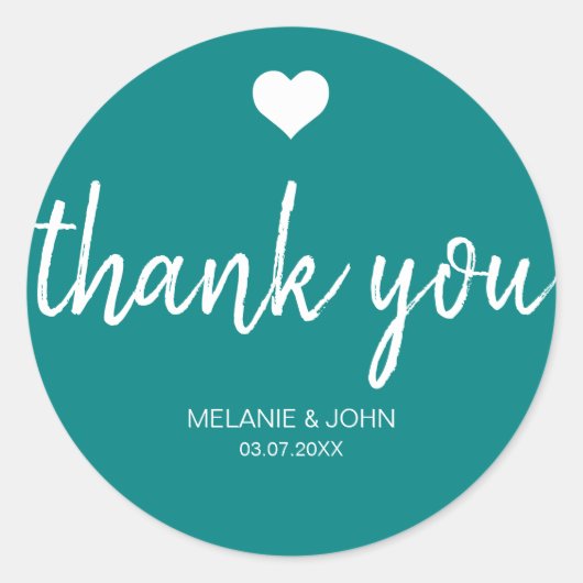 Sticker Rond Typographie Turquoise moderne Mariage minimal (Devant)