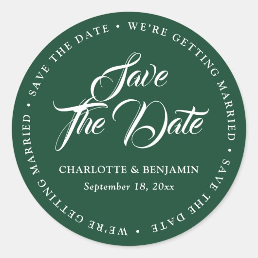 Sticker Rond Typographie Verte Script Mariage Enregistrer La Da (Devant)