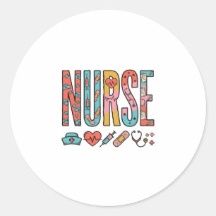 Sticker Rond Typographie vintage d'infirmière icône médicale de