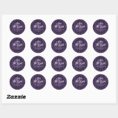 Sticker Rond Typographie violet rustique Mariage Enregistrer La (Feuille)