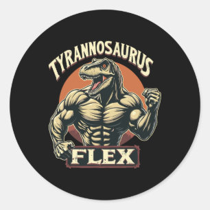 Sticker Rond Tyrannosaure culturiste drôle Flex Gym T-rex Din