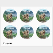 Sticker Rond Tyrannosaurus T-rex Dinosaure Nom du monogramme (Feuille)