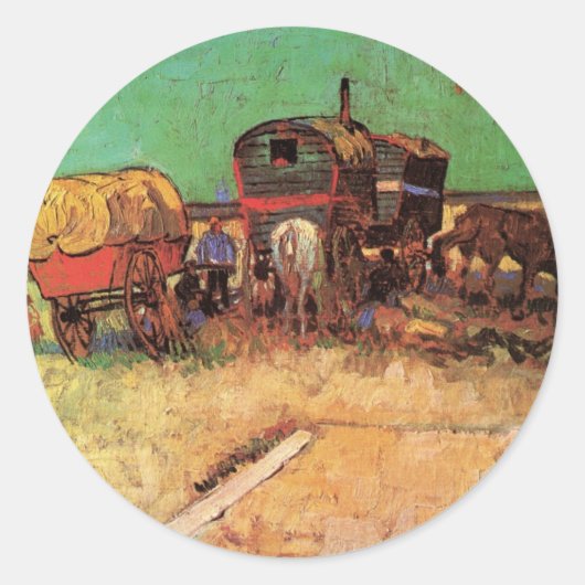 Sticker Rond Tziganes avec caravanes par Vincent van Gogh (Devant)
