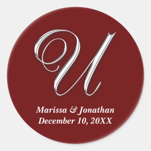Sticker Rond U vin initial monogramme rouge nom personnalisé pr (Devant)