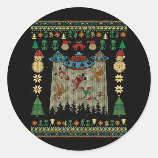 Sticker Rond Ufo Alien Enlèvement Père Noël Gingerbread Noël la (Devant)