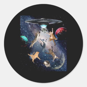 Sticker Rond Ufo Chats Pour Adultes Galaxy Chats Cute Amoureux