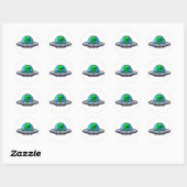Sticker rond UFO et Alien classique (Feuille)