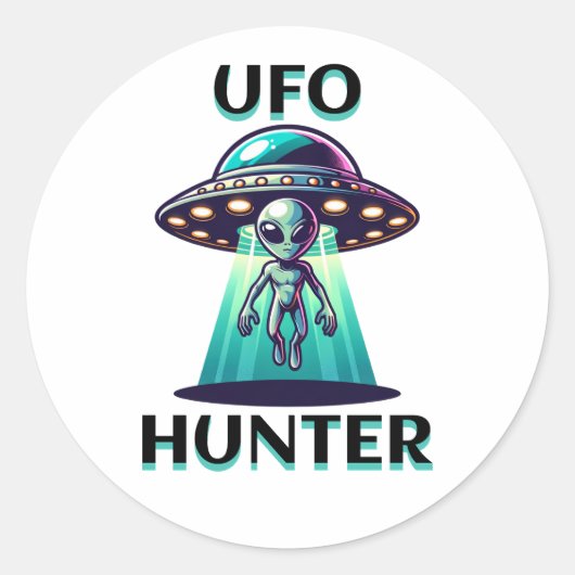 Sticker Rond UFO Hunter | Ai Art avec UFO et Alien (Devant)