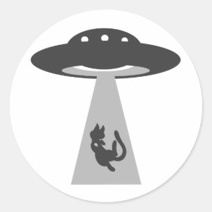 Sticker Rond UFO kidnaps cat - Choisir la couleur arrière - pla
