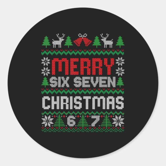 Sticker Rond Ugly Christmas Sweater 67 Six Seven 6 7 Meme Funny (Devant)