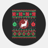 Sticker Rond Ugly Christmas Sweater Design Plaid Reindeer (Devant)