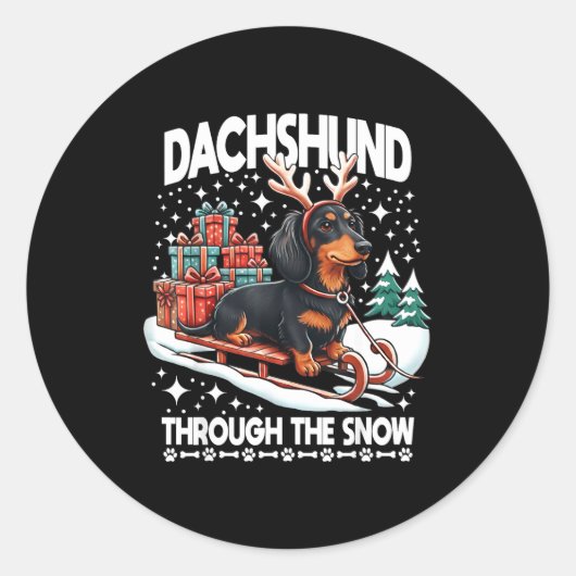 Sticker Rond Ugly Dachshund Christmasthrough The Snow Gift Chri (Devant)