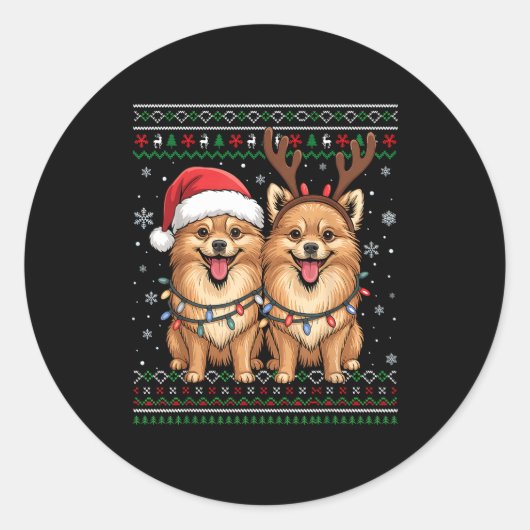Sticker Rond Ugly Meranian Dog Xmas Santa Matching Christmas Sw (Devant)